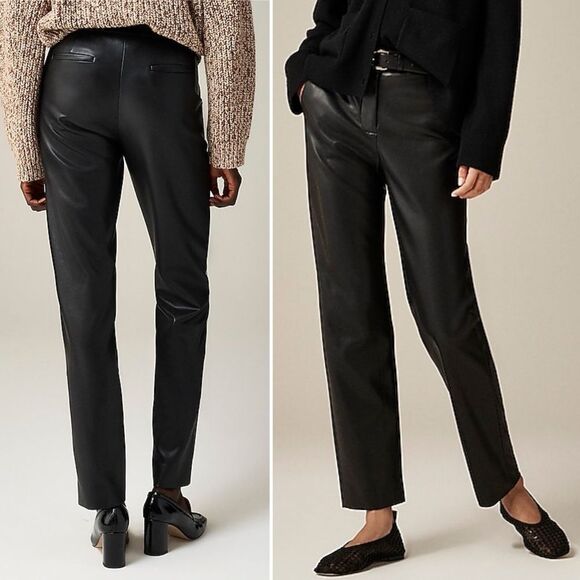 J. Crew Kate Straight Pant Women’s Size 0 Black Faux Leather Ankle Trouser Pants - Picture 14 of 14